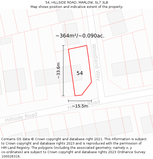 54, HILLSIDE ROAD, MARLOW, SL7 3LB: Plot and title map