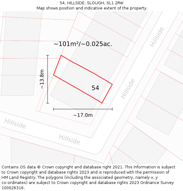 54, HILLSIDE, SLOUGH, SL1 2RW: Plot and title map