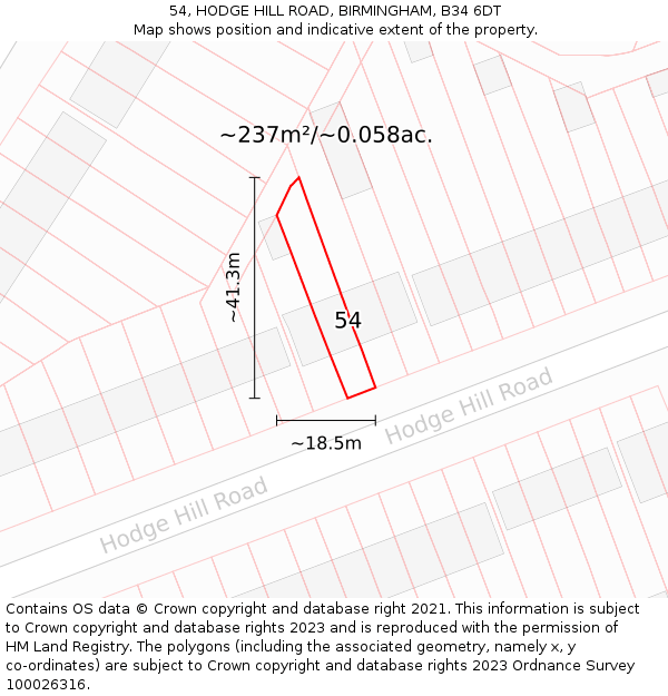 54, HODGE HILL ROAD, BIRMINGHAM, B34 6DT: Plot and title map