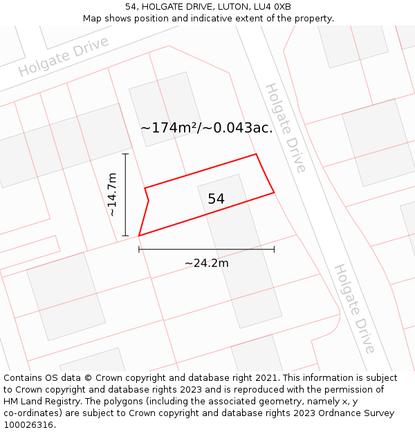 54, HOLGATE DRIVE, LUTON, LU4 0XB: Plot and title map