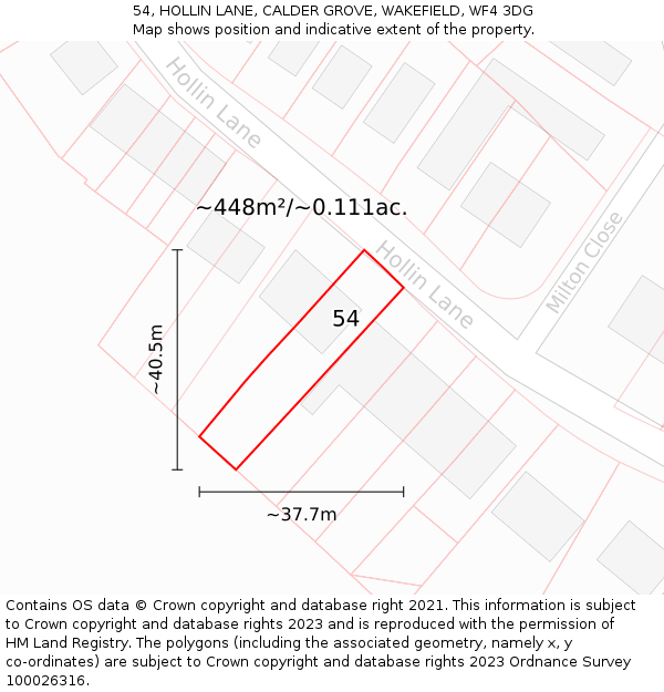 54, HOLLIN LANE, CALDER GROVE, WAKEFIELD, WF4 3DG: Plot and title map