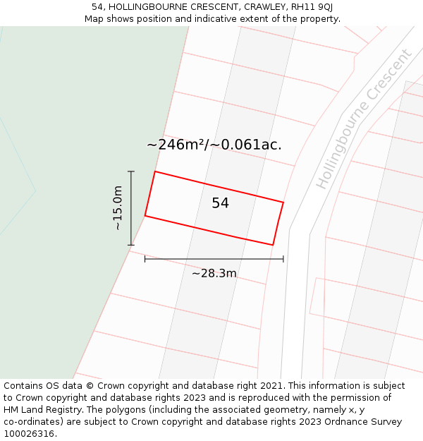 54, HOLLINGBOURNE CRESCENT, CRAWLEY, RH11 9QJ: Plot and title map