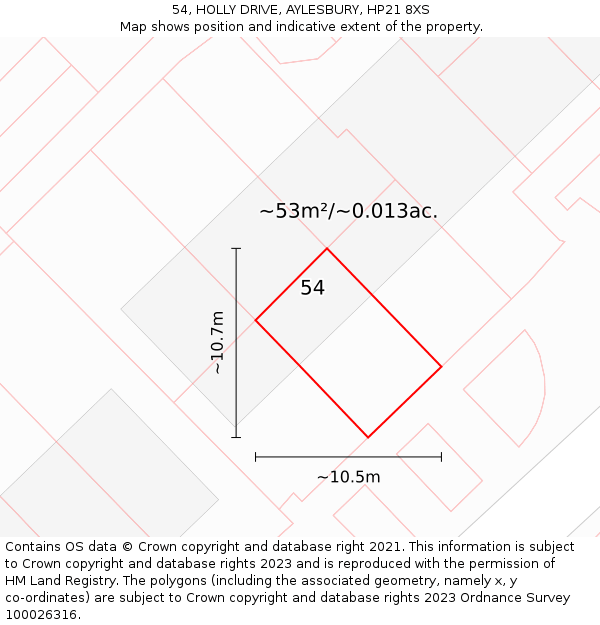 54, HOLLY DRIVE, AYLESBURY, HP21 8XS: Plot and title map