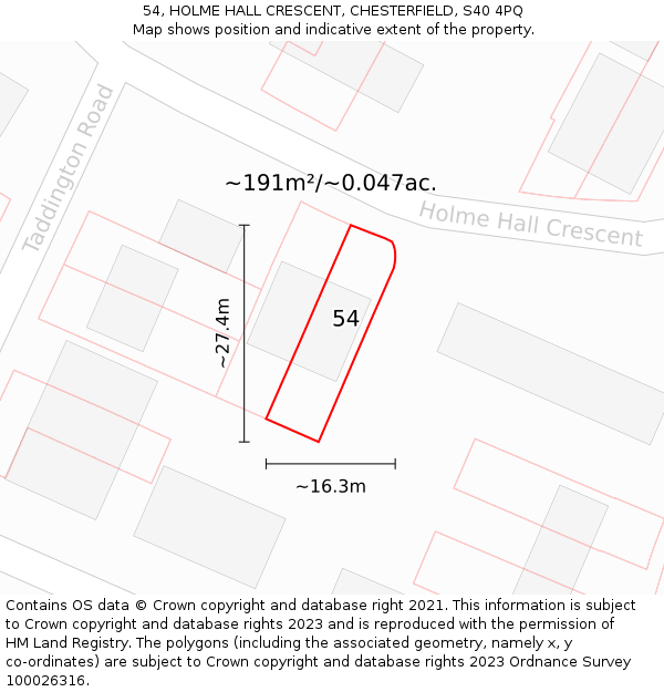 54, HOLME HALL CRESCENT, CHESTERFIELD, S40 4PQ: Plot and title map