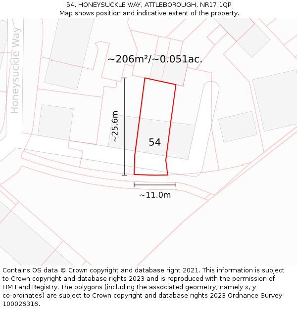 54, HONEYSUCKLE WAY, ATTLEBOROUGH, NR17 1QP: Plot and title map