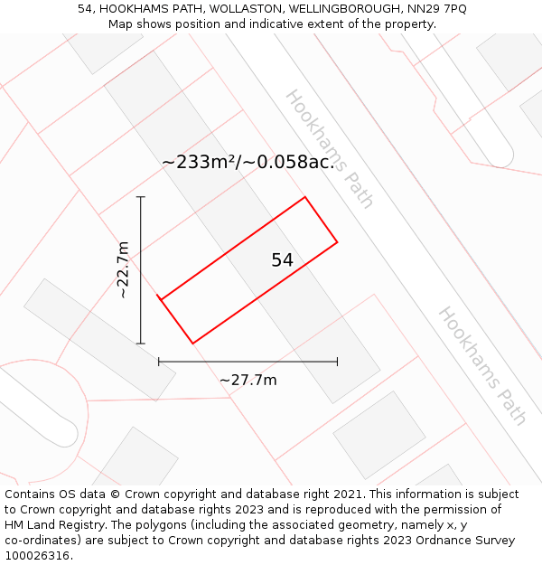 54, HOOKHAMS PATH, WOLLASTON, WELLINGBOROUGH, NN29 7PQ: Plot and title map
