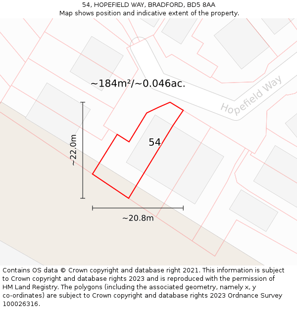 54, HOPEFIELD WAY, BRADFORD, BD5 8AA: Plot and title map