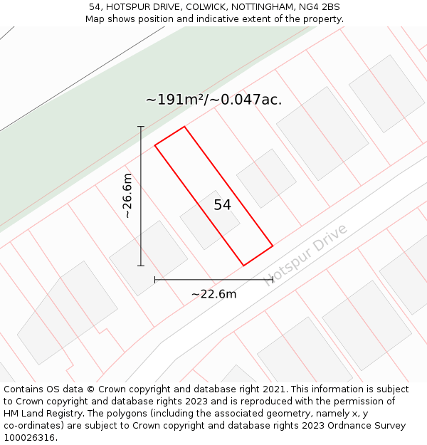 54, HOTSPUR DRIVE, COLWICK, NOTTINGHAM, NG4 2BS: Plot and title map