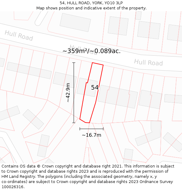 54, HULL ROAD, YORK, YO10 3LP: Plot and title map