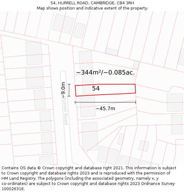 54, HURRELL ROAD, CAMBRIDGE, CB4 3RH: Plot and title map