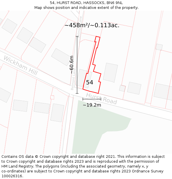 54, HURST ROAD, HASSOCKS, BN6 9NL: Plot and title map