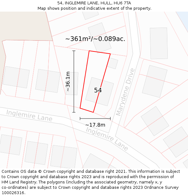54, INGLEMIRE LANE, HULL, HU6 7TA: Plot and title map