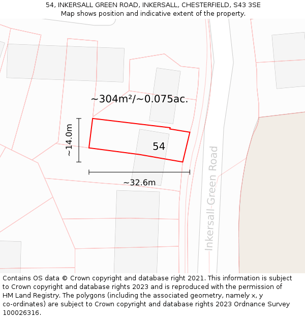 54, INKERSALL GREEN ROAD, INKERSALL, CHESTERFIELD, S43 3SE: Plot and title map