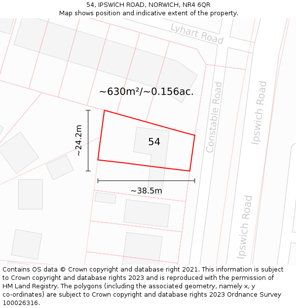 54, IPSWICH ROAD, NORWICH, NR4 6QR: Plot and title map