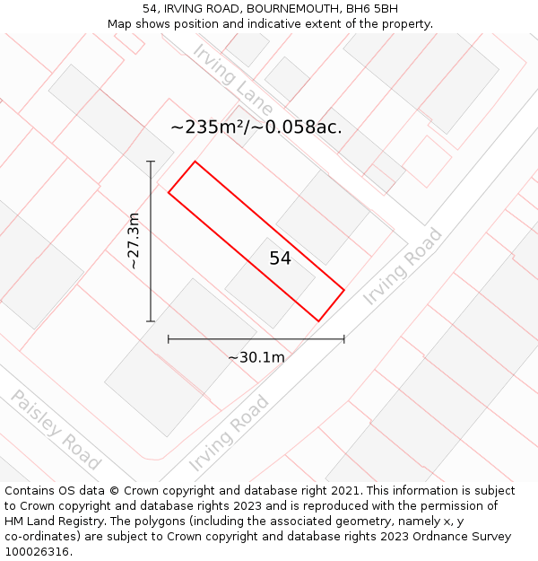 54, IRVING ROAD, BOURNEMOUTH, BH6 5BH: Plot and title map