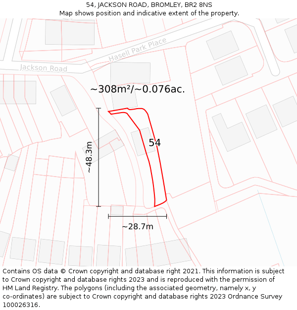 54, JACKSON ROAD, BROMLEY, BR2 8NS: Plot and title map