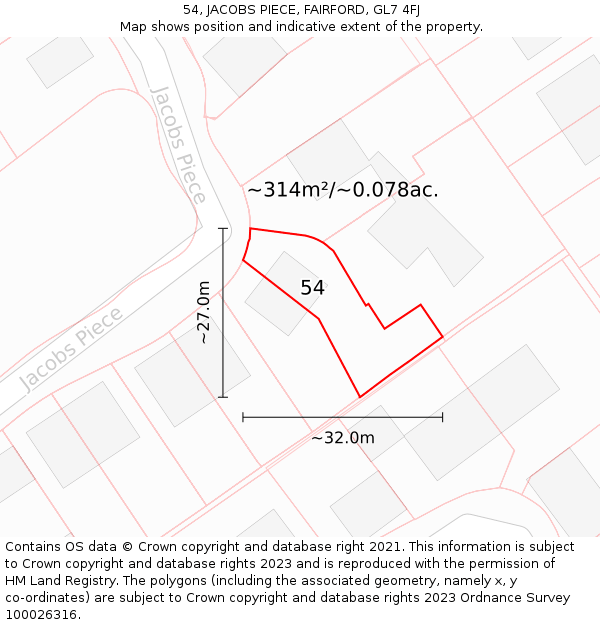 54, JACOBS PIECE, FAIRFORD, GL7 4FJ: Plot and title map