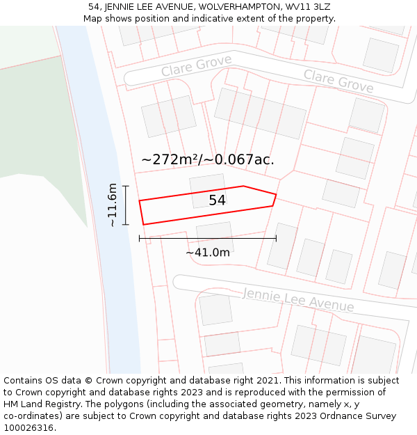 54, JENNIE LEE AVENUE, WOLVERHAMPTON, WV11 3LZ: Plot and title map