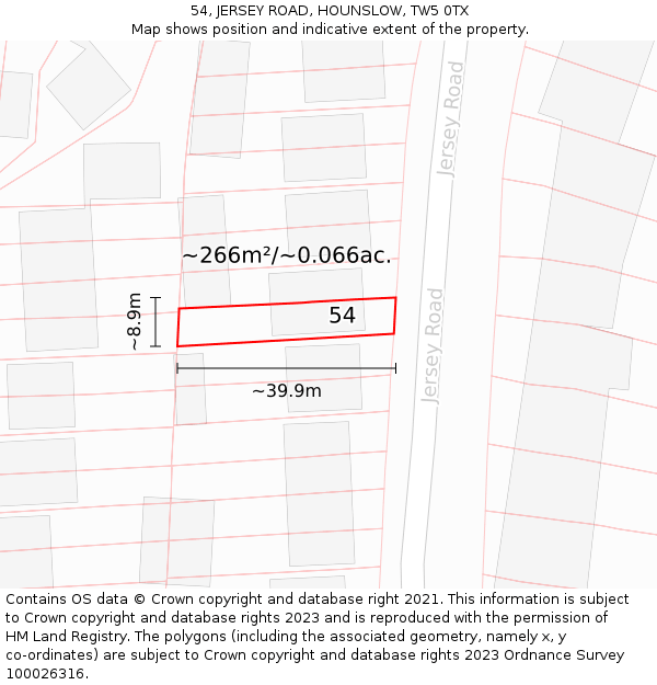 54, JERSEY ROAD, HOUNSLOW, TW5 0TX: Plot and title map