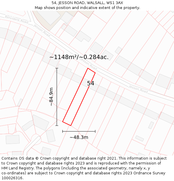 54, JESSON ROAD, WALSALL, WS1 3AX: Plot and title map