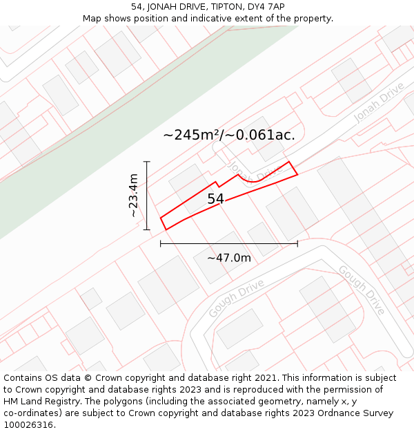 54, JONAH DRIVE, TIPTON, DY4 7AP: Plot and title map
