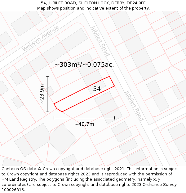 54, JUBILEE ROAD, SHELTON LOCK, DERBY, DE24 9FE: Plot and title map