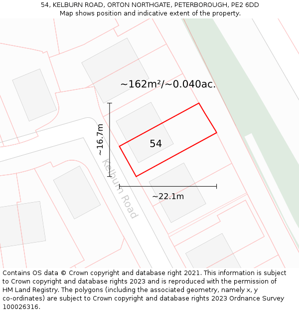 54, KELBURN ROAD, ORTON NORTHGATE, PETERBOROUGH, PE2 6DD: Plot and title map