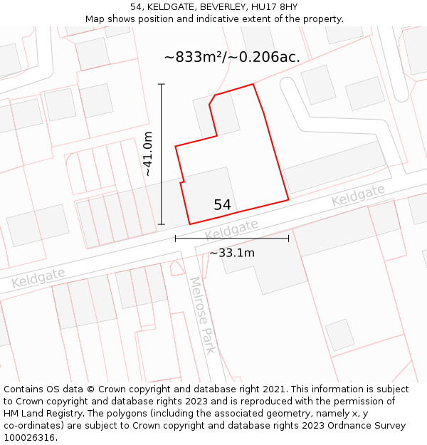 54, KELDGATE, BEVERLEY, HU17 8HY: Plot and title map