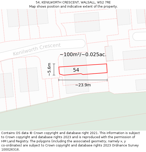 54, KENILWORTH CRESCENT, WALSALL, WS2 7RE: Plot and title map