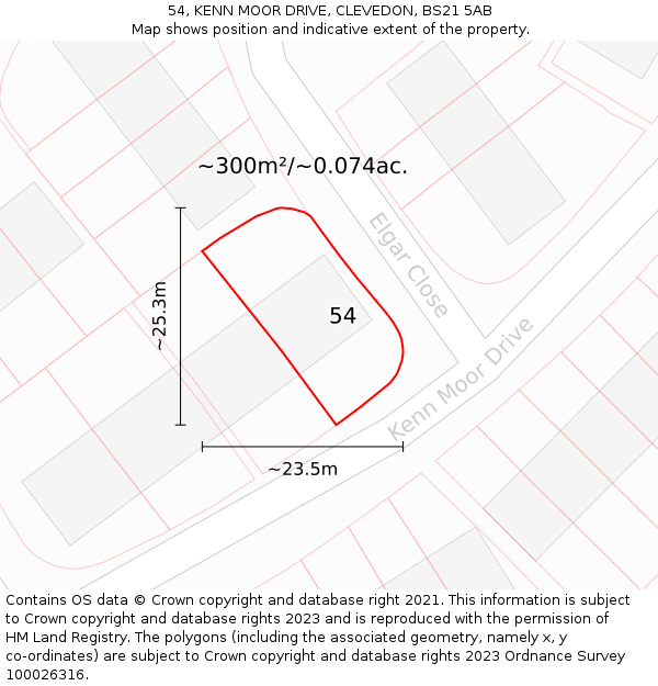 54, KENN MOOR DRIVE, CLEVEDON, BS21 5AB: Plot and title map