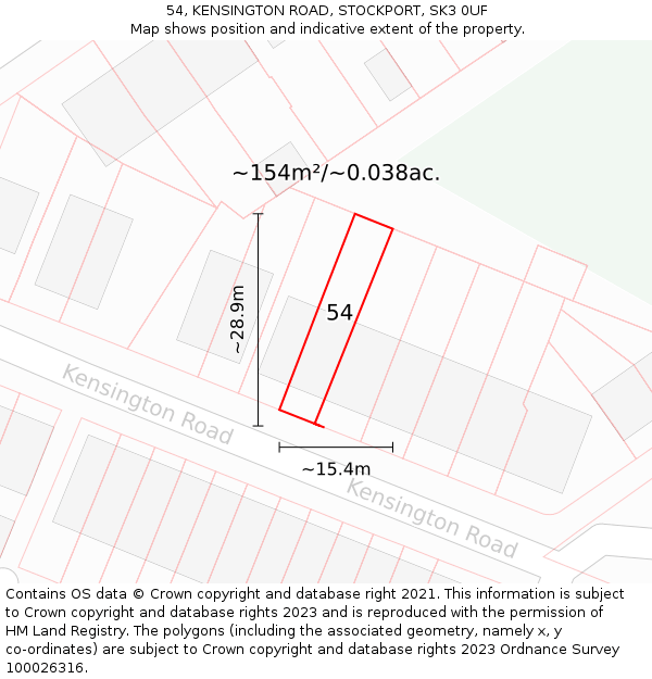 54, KENSINGTON ROAD, STOCKPORT, SK3 0UF: Plot and title map