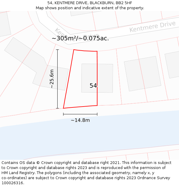 54, KENTMERE DRIVE, BLACKBURN, BB2 5HF: Plot and title map