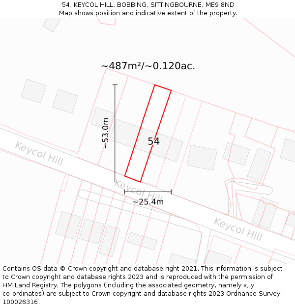 54, KEYCOL HILL, BOBBING, SITTINGBOURNE, ME9 8ND: Plot and title map