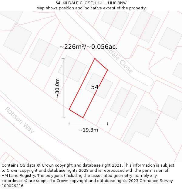 54, KILDALE CLOSE, HULL, HU8 9NW: Plot and title map