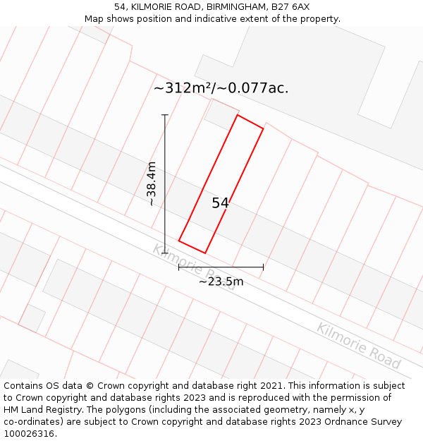 54, KILMORIE ROAD, BIRMINGHAM, B27 6AX: Plot and title map