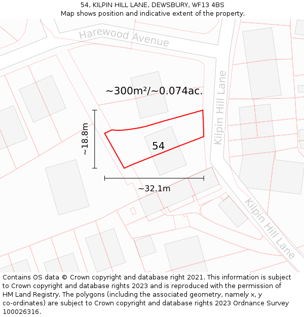 54, KILPIN HILL LANE, DEWSBURY, WF13 4BS: Plot and title map