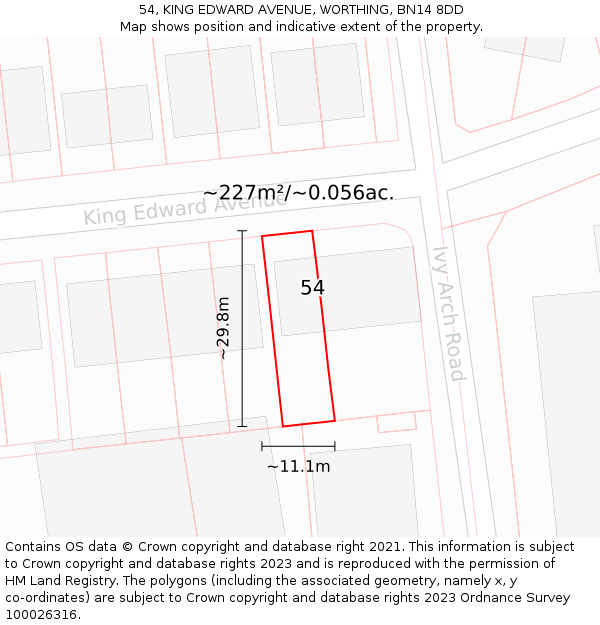 54, KING EDWARD AVENUE, WORTHING, BN14 8DD: Plot and title map