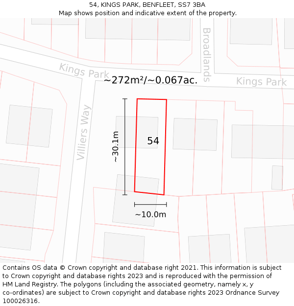54, KINGS PARK, BENFLEET, SS7 3BA: Plot and title map