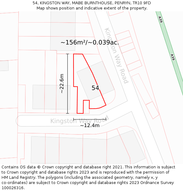 54, KINGSTON WAY, MABE BURNTHOUSE, PENRYN, TR10 9FD: Plot and title map
