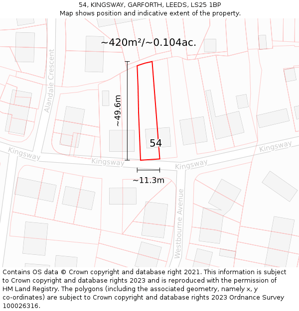 54, KINGSWAY, GARFORTH, LEEDS, LS25 1BP: Plot and title map