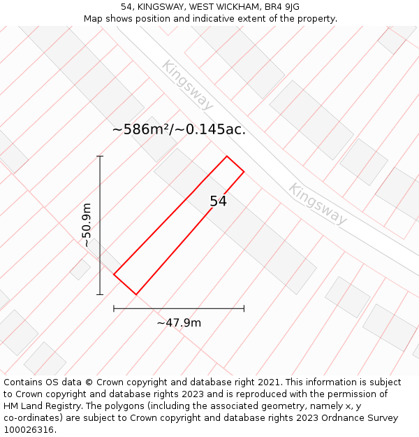 54, KINGSWAY, WEST WICKHAM, BR4 9JG: Plot and title map