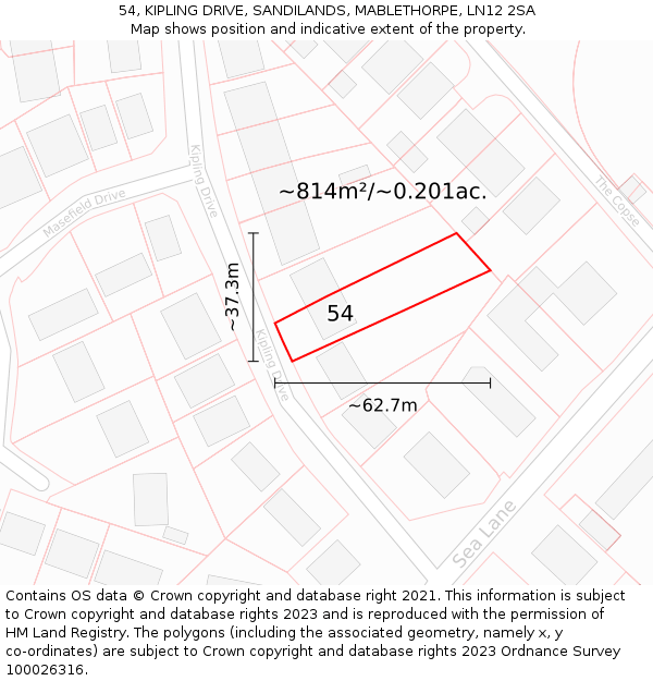 54, KIPLING DRIVE, SANDILANDS, MABLETHORPE, LN12 2SA: Plot and title map