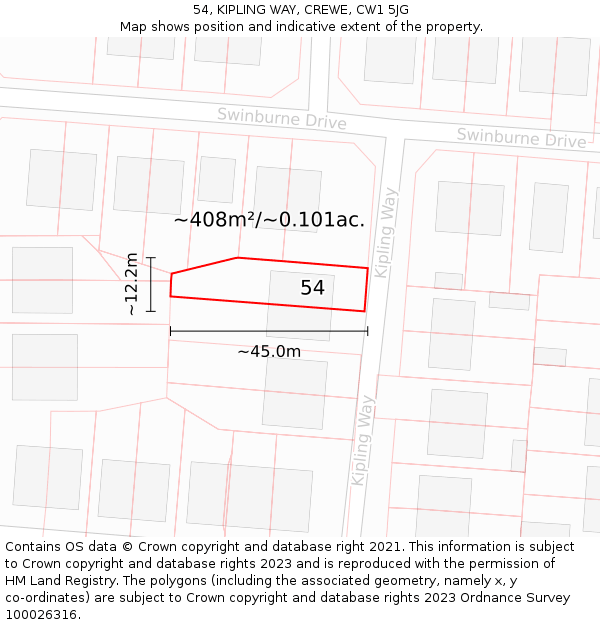 54, KIPLING WAY, CREWE, CW1 5JG: Plot and title map