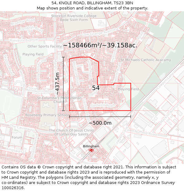 54, KNOLE ROAD, BILLINGHAM, TS23 3BN: Plot and title map