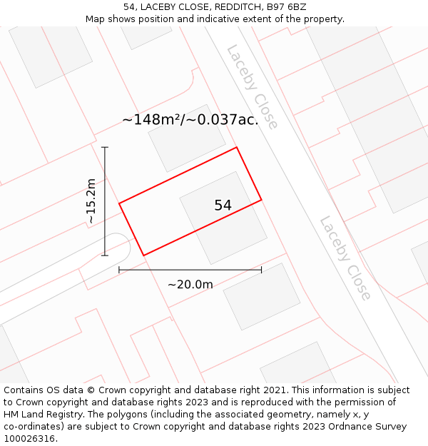 54, LACEBY CLOSE, REDDITCH, B97 6BZ: Plot and title map