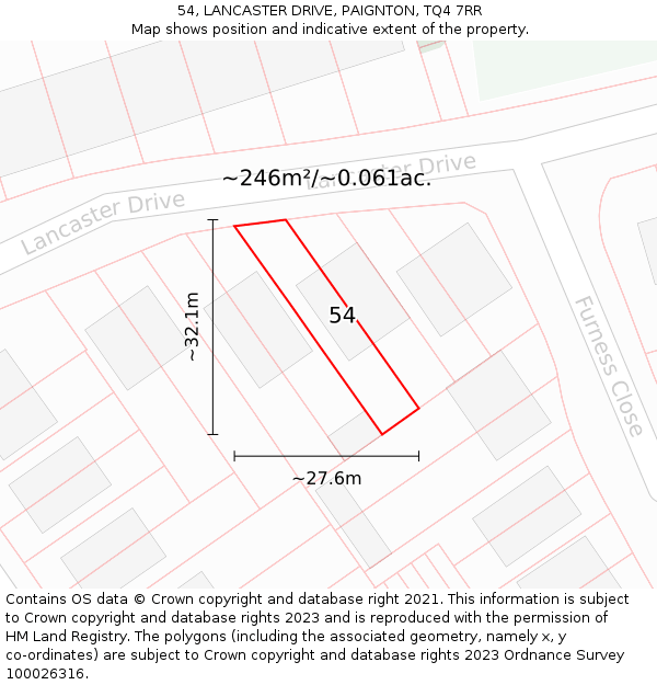 54, LANCASTER DRIVE, PAIGNTON, TQ4 7RR: Plot and title map