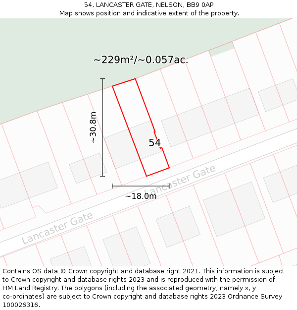 54, LANCASTER GATE, NELSON, BB9 0AP: Plot and title map