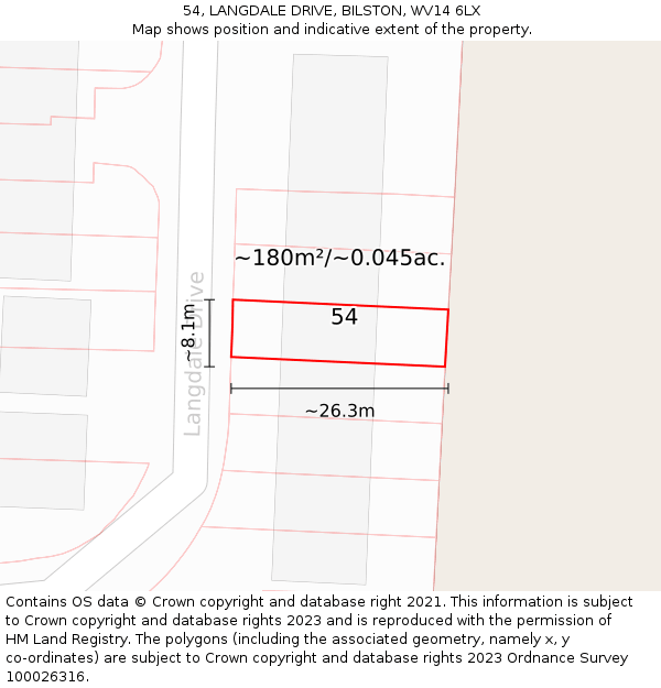 54, LANGDALE DRIVE, BILSTON, WV14 6LX: Plot and title map