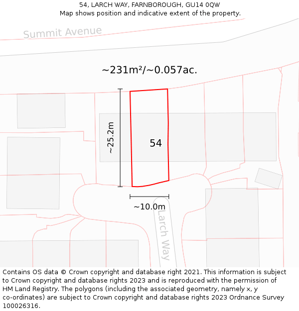 54, LARCH WAY, FARNBOROUGH, GU14 0QW: Plot and title map
