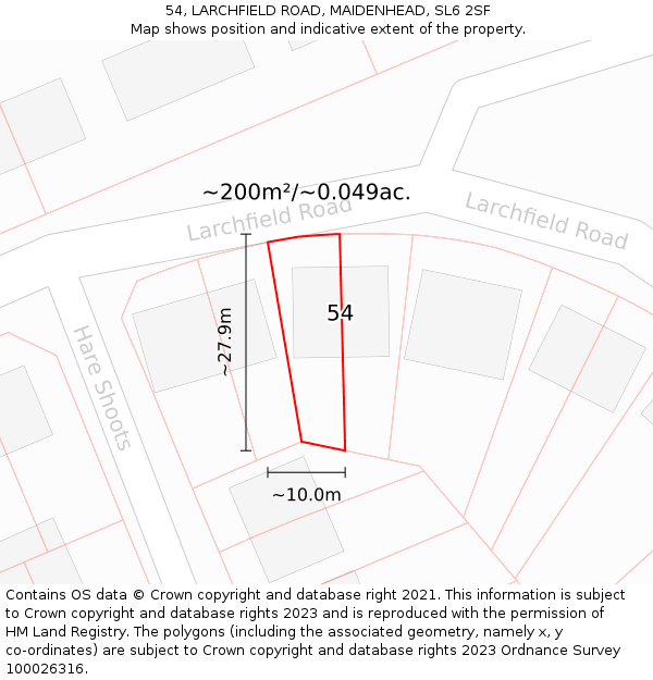 54, LARCHFIELD ROAD, MAIDENHEAD, SL6 2SF: Plot and title map